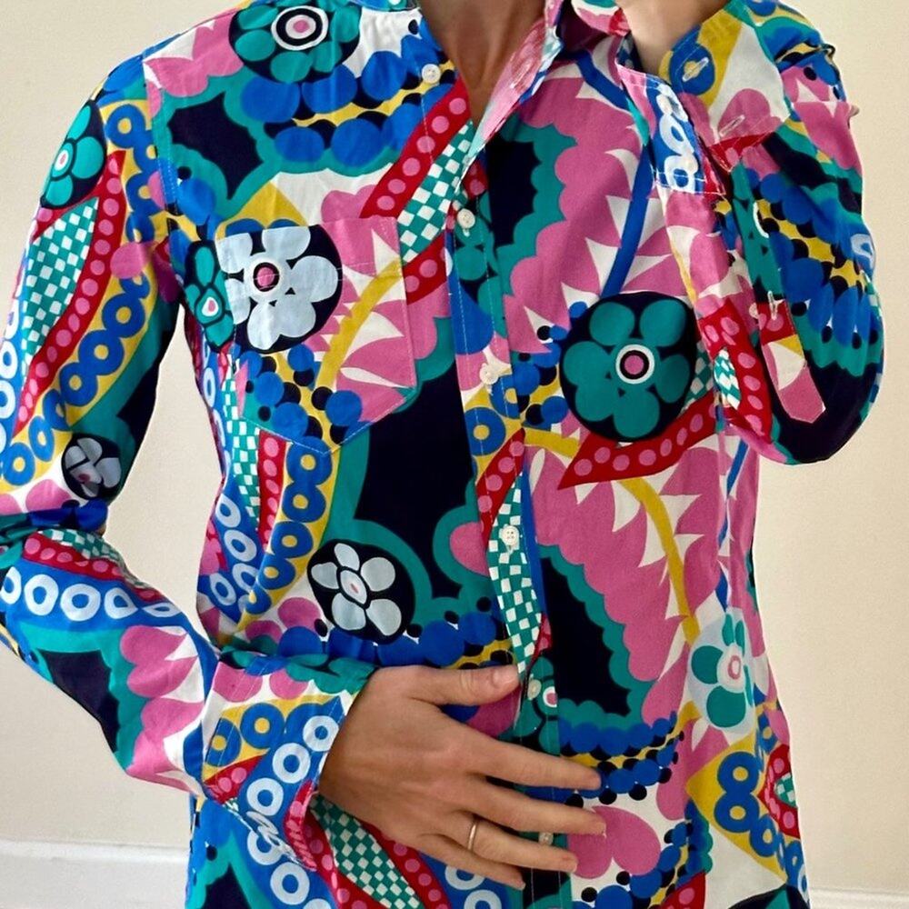 Women's J Crew Ratti Kaleidoscope Long Sleeve Button Down Sz 0 - Picture 9 of 11